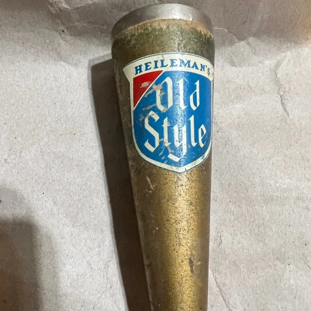 Heileman's Old Style OS Beer Tap Handle Gold Wood Vintage Barware Shield Logo